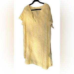 Tahari Linen Yellow V-Neck Dress Tunic SZ 2X Breezy Cottagecore Y2K Lightweight